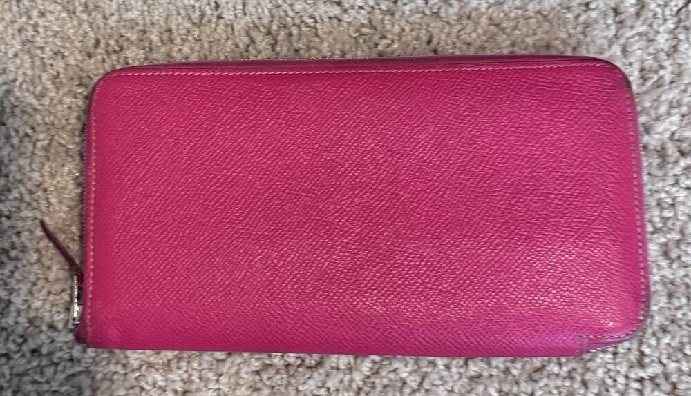 Hermès Silk’In Classique Pink Epsom Leather Zip Around Wallet w/ Palladium HW